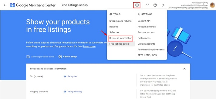 Google merchant account setup